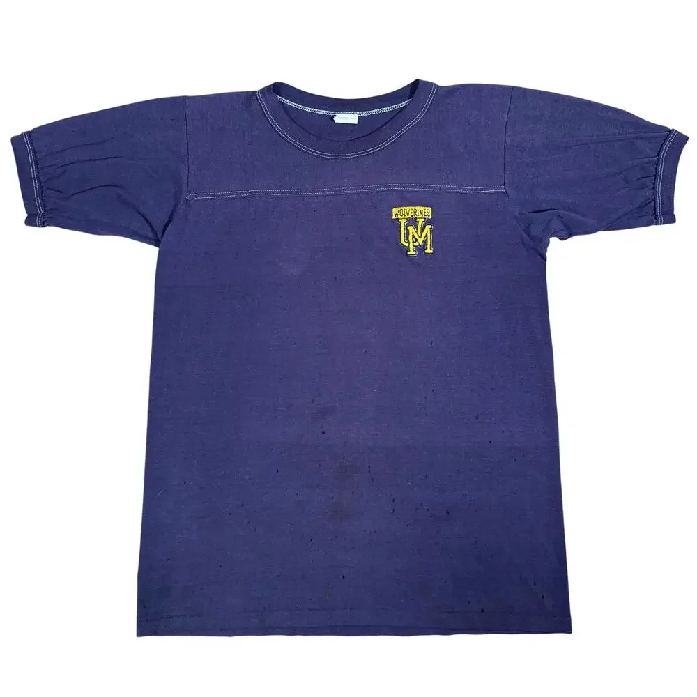 Vintage Michigan Wolverines 80s Distressed Embroidered T-Shirt Size Medium USA